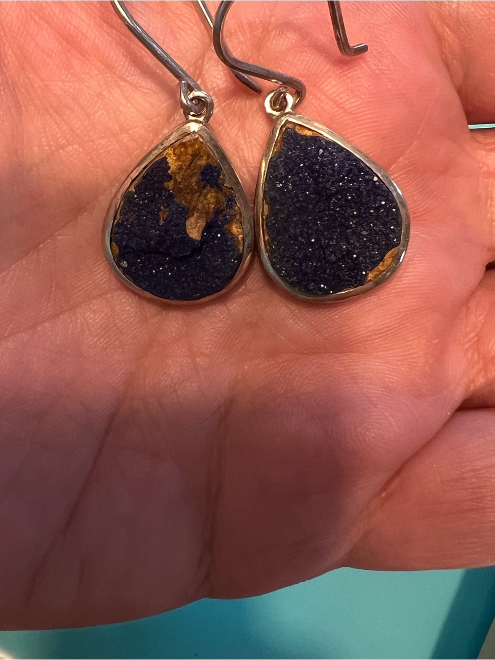 Azurite Geode earrings - Picture 2 of 2